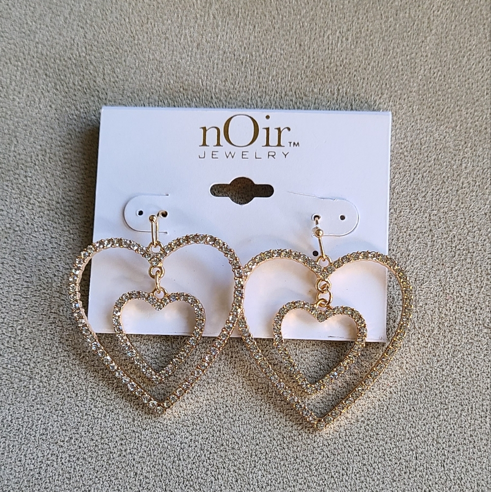 Noir Jewelry Heart Earrings with Clear Rhinestones